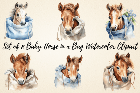 Baby Horse in a Bag Watercolor Clipart: A Fresh Illustration for Modern Branding