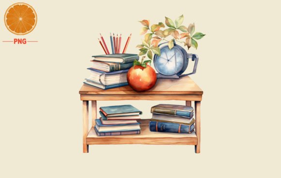 Back to School Studying Table Watercolor Illustrations