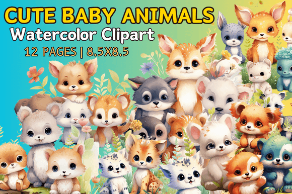 CUTE BABY ANIMALS Watercolor Clipart