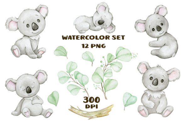 Cute Koala Watercolor Clipart for Blog Illustrations & Editorial Design