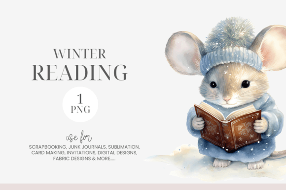 Cute Watercolor Mouse Reading Clipart for Crafting & Handmade Business Use