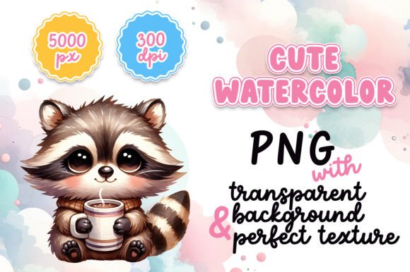 Cute Watercolor Raccoon with Hot Cocoa: A Cozy Illustration for Small Business Branding