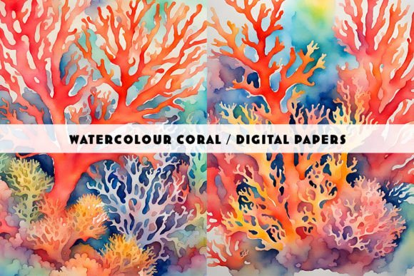 Digital Paper Watercolor Coral Duo: Soft Illustrations for Handmade Charm
