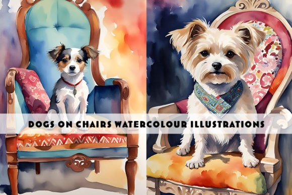 Dogs on Chairs Watercolour Duo: A Charming Illustration for Local Branding