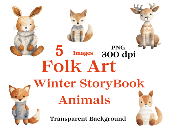 Folk Art Watercolor Winter Animals 5 PNG: A Visual Designer’s Take on Seasonal Branding Illustrations