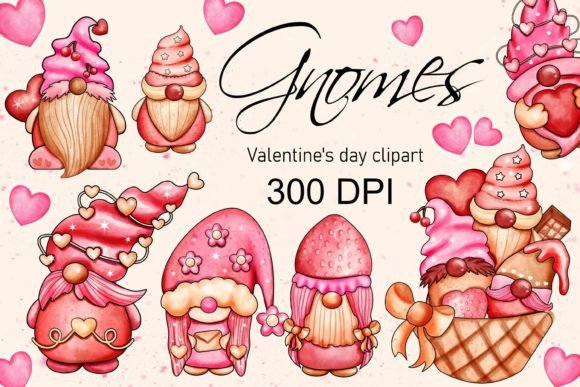Gnome Valentine Watercolor Clipart PNG