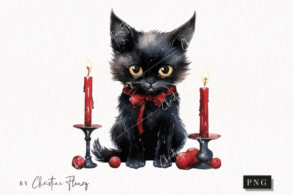 Gothic Whimsy: Watercolor Goth Cat Clipart for Crafters & Etsy Sellers