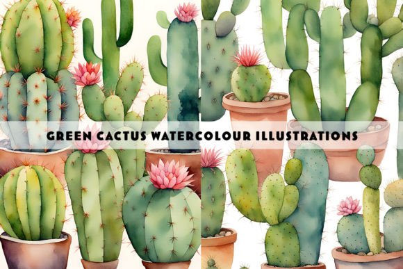 Green Cacti Cactus Watercolour Duo: A Fresh Illustration for Modern Branding