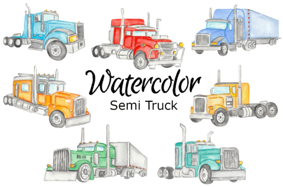 h1Semi-Truck Watercolor Clip Art for Illustrations & Digital Products/h1