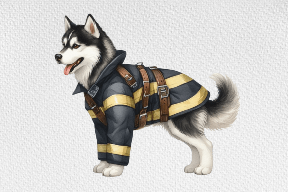 h1Watercolor Husky Firefighter Illustrations for Creative Design Projects/h1