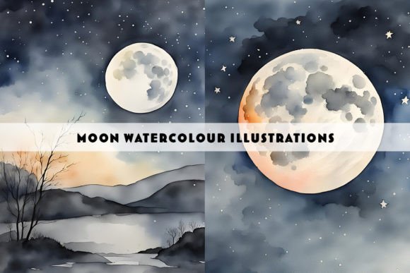 Moonlit Branding with Beautiful Moon Watercolour Duo Illustrations