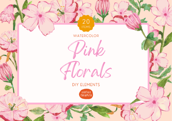 Pink Watercolor Floral Illustrations for Crafters & Etsy Sellers