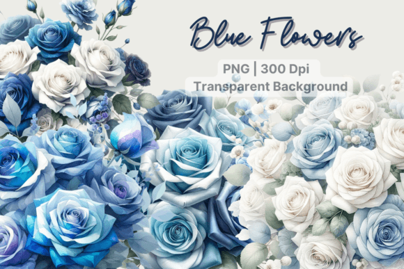 Romantic Flower Blue Floral Watercolor Illustrations for Bloggers and Publishers