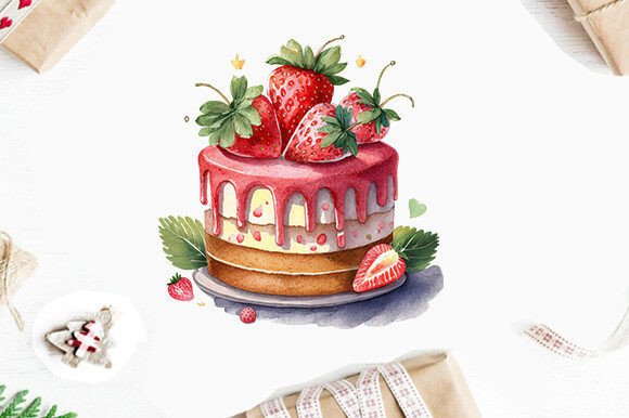 Strawberry Cake Watercolor Clipart PNG: A Designer’s Review for Real Business Branding