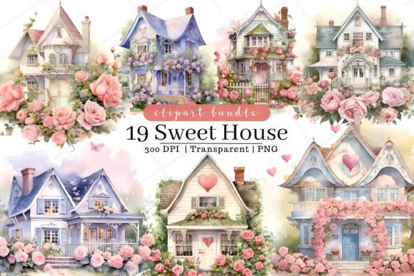 Sweet House Watercolor Clipart for Branding & Marketing Illustrations