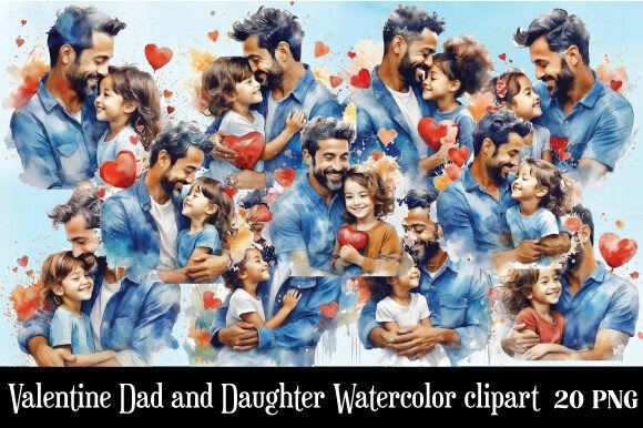 Valentine Dad and Daughter Watercolor Cl: A Heartfelt Illustration for Lifestyle Blogging and Digital Content