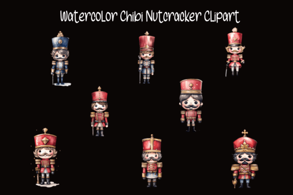 Watercolor Chibi Nutcracker Clipart: A Festive Illustration for Small Business Branding and Packaging Design
