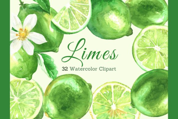 Watercolor Citrus Lime Elements Clipart for Crafters & Etsy Sellers