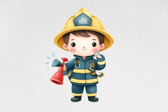 Watercolor Cute Firefighter Clipart for Blog Graphics & Editorial Design