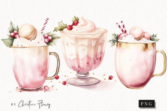Watercolor Pink Eggnog Clipart: Festive Illustrations for Seasonal Branding