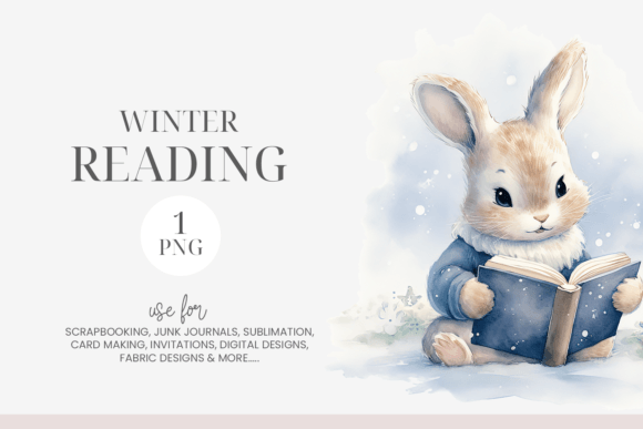 Winter Reading Watercolor Bunny Rabbit: A Cozy Illustration for Lifestyle Branding